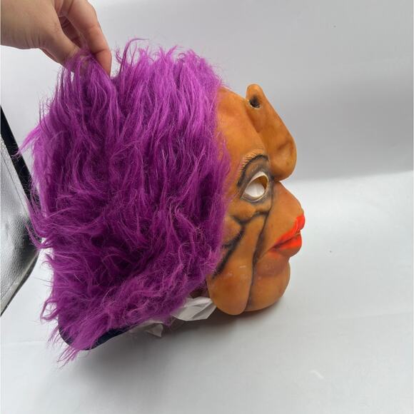 Vintage Scary Upside Down Nose Purple Hair Latex Mask Halloween Costume Creepy - Picture 3 of 8